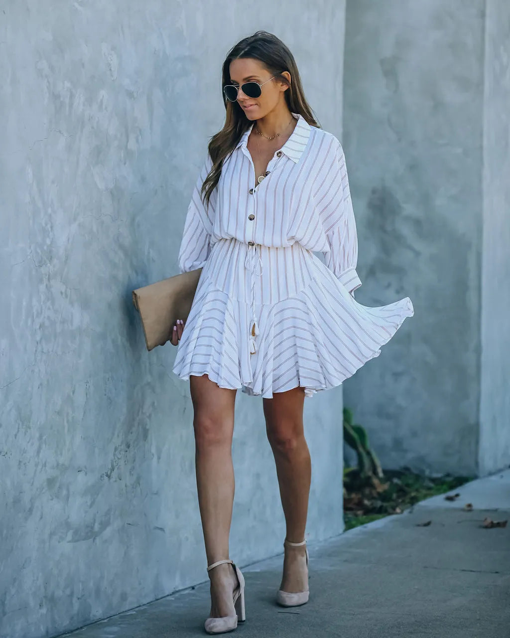 Hina Striped Button Down Shirt Dress