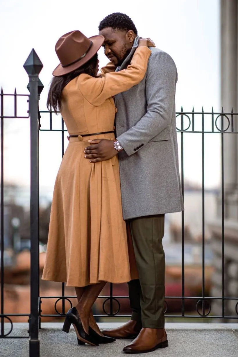 Camel Wool Blend Coat - Double Breasted, Mid-Calf Length 4078