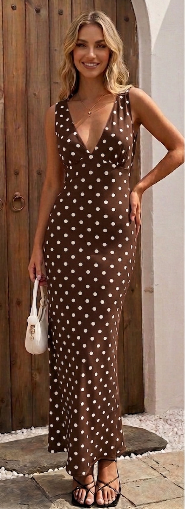 Halter Neck Backless Polka Dot Maxi Dress