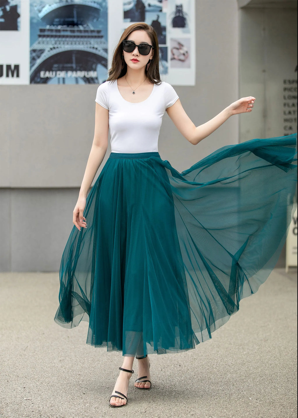 Boho Chiffon Midi Skirt, Elastic Waist Circle Skirt 