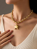 Fashion Beaded Heart Shape 18k Contrast Color Stainless Steel Necklace