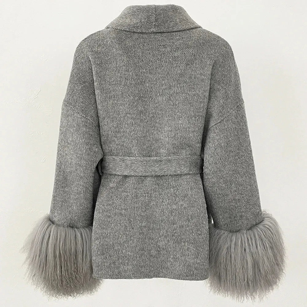Elegant Mongolian Fur Woolen Overcoat