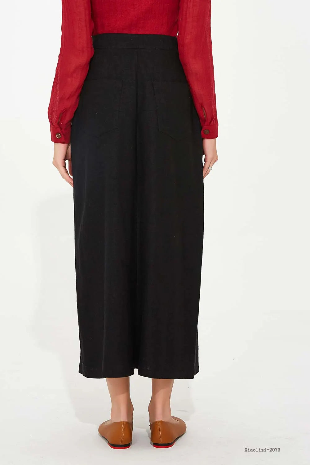 Black Linen High-Waisted Straight Skirt - Fitted Silhouette 2073