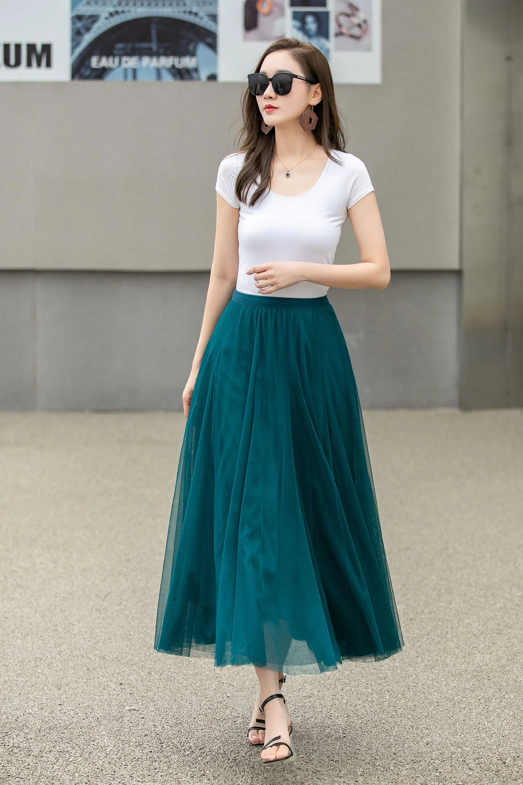 Boho Chiffon Midi Skirt, Elastic Waist Circle Skirt 
