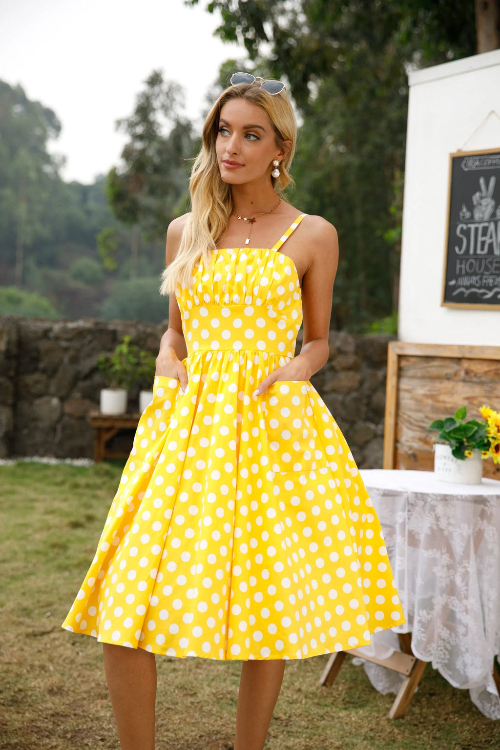 KittenAlarm - Womens 1950s Retro Rockabilly Princess Cosplay Dress with pockets polka dot apron 50's 60's Party Costume 