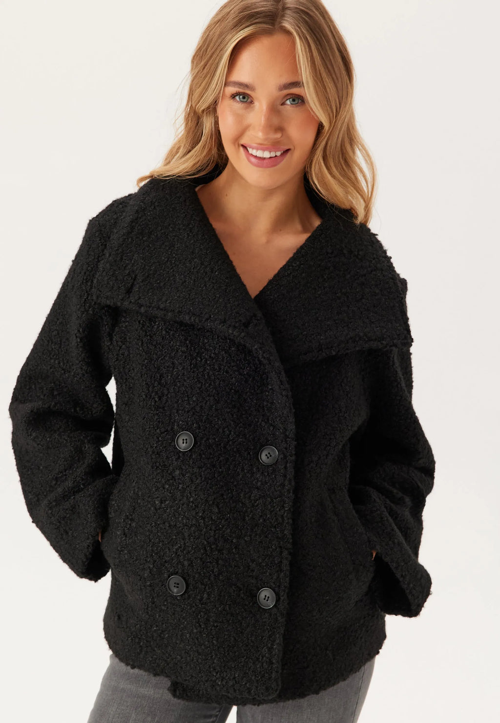 High Neck Short Bouclé Coat