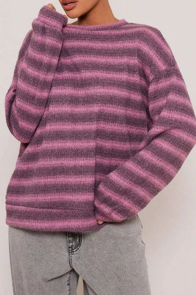 Relaxed Elegant Striped Knit Pullover Blouse