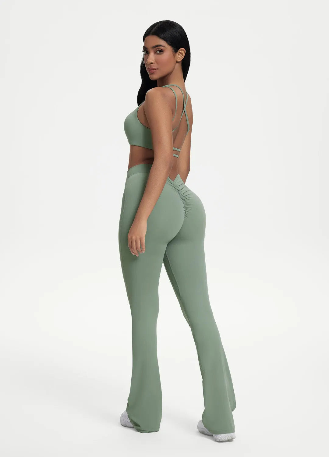 Scrunch-Back Flared Leggings with Sculpted Silhouette