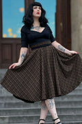 Plaid Wool Midi Skirt - Pleated Circle, High Waist 4727