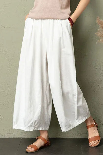 Linen Wide Leg Pants Women - High Waist Elastic 