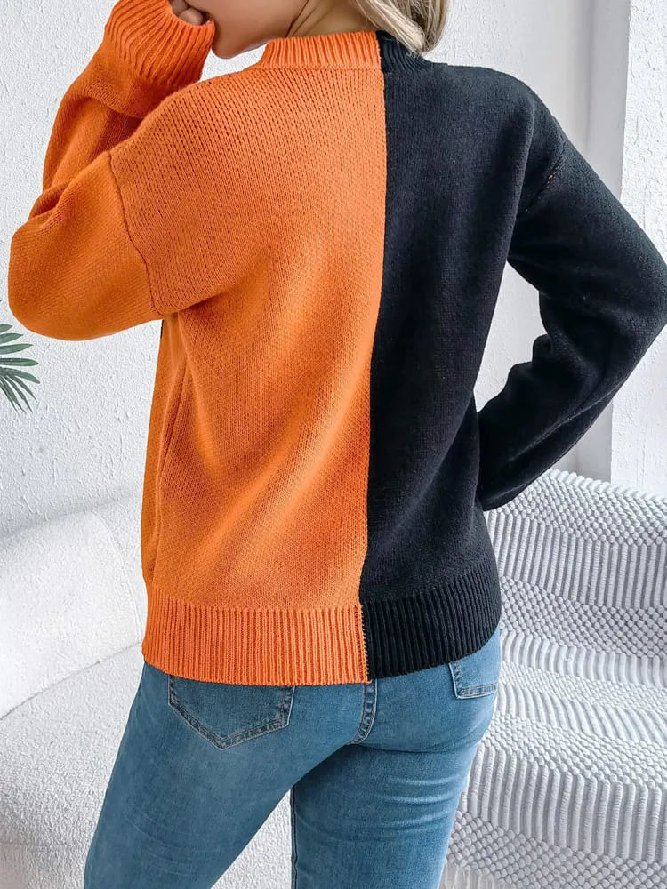 Ghost Pattern Long Sleeve Crew Neck Sweater