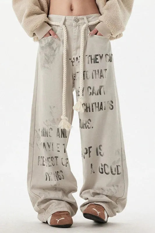 High Waist Letter Straight Jeans