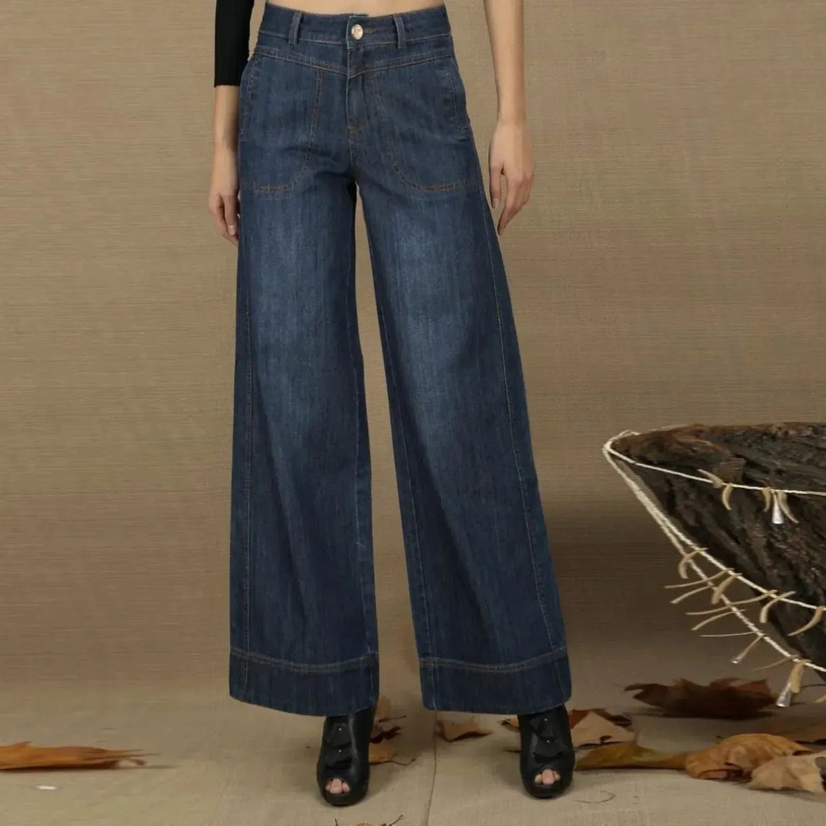 Vintage Straight Leg Seam Front Wide Leg Jeans