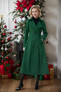 Green Wool Midi Coat - Double Breasted Tailored Fit 5349