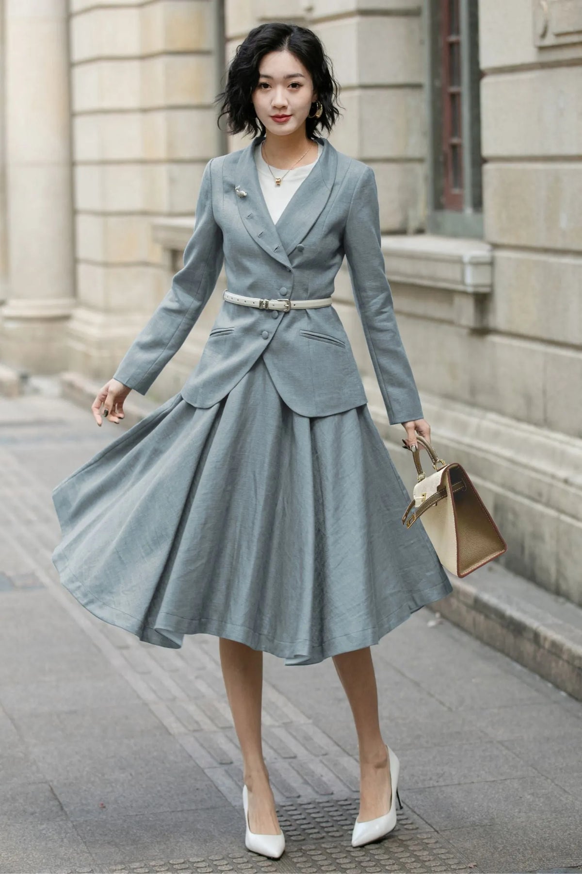 Linen Short Jacket – Button Closure with Lapel Collar and Side Pockets for Spring & Autumn 6709