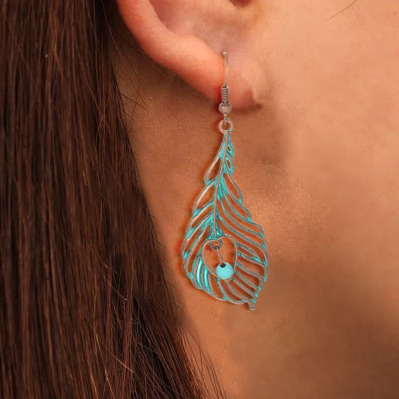 Retro  Feather Hollow Earrings