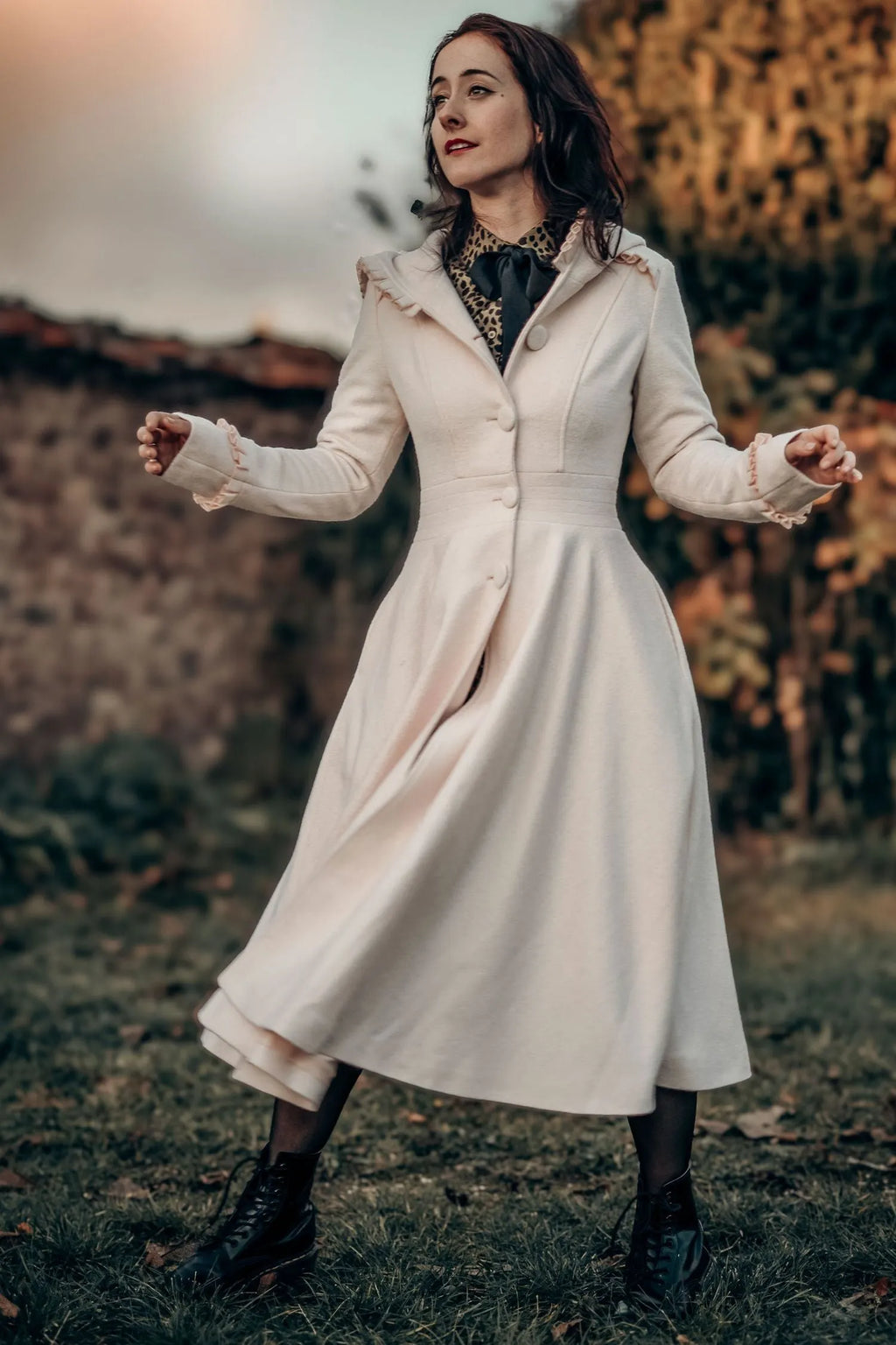 Handmade Pink Wool Coat – Hooded Fit & Flare Winter Swing Overcoat 