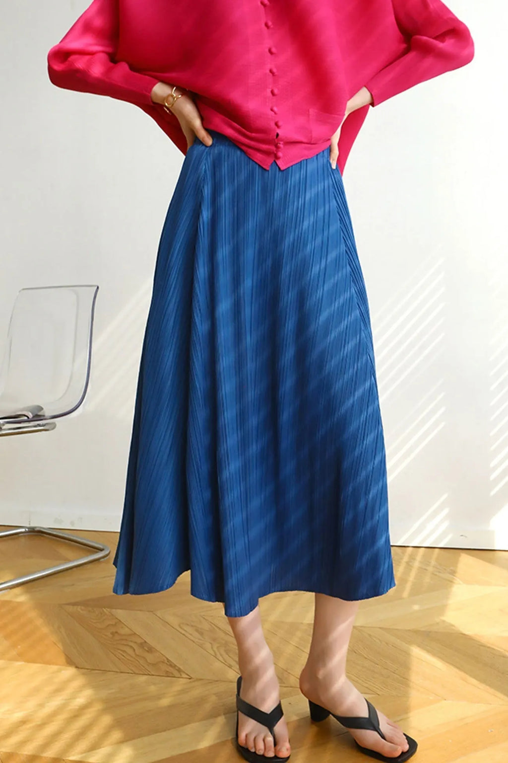Pleated High Waist Skirt - Solid Color