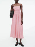 Suspender Pleated Stylish Waist Midi Dress