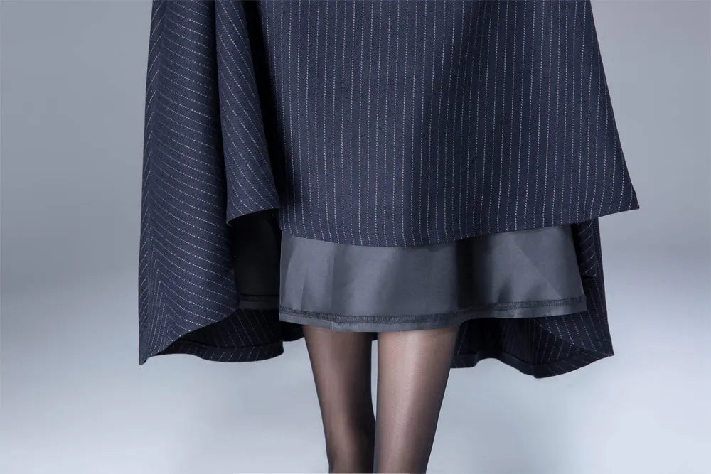 Navy Wool Maxi Skirt - Flowy Silhouette with Side Pockets 1808