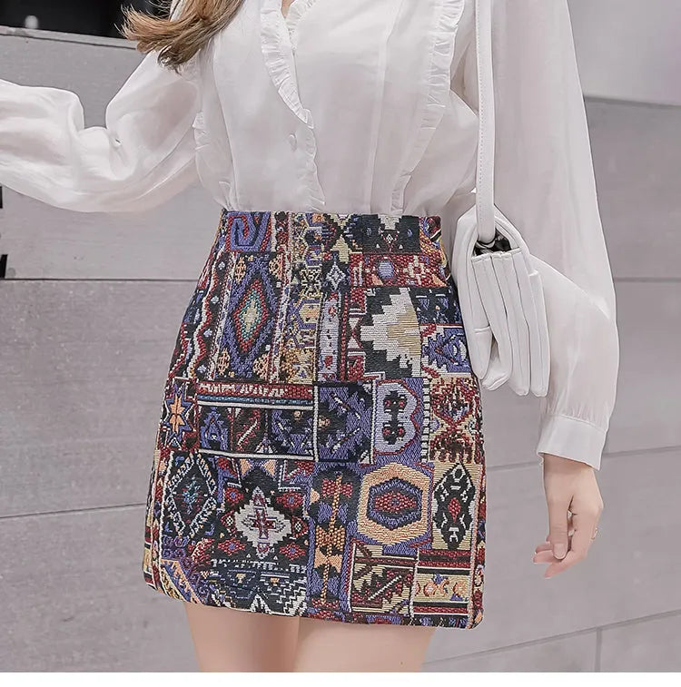 KittenAlarm - Boho Geometric Pattern A-Line Mini Skirts