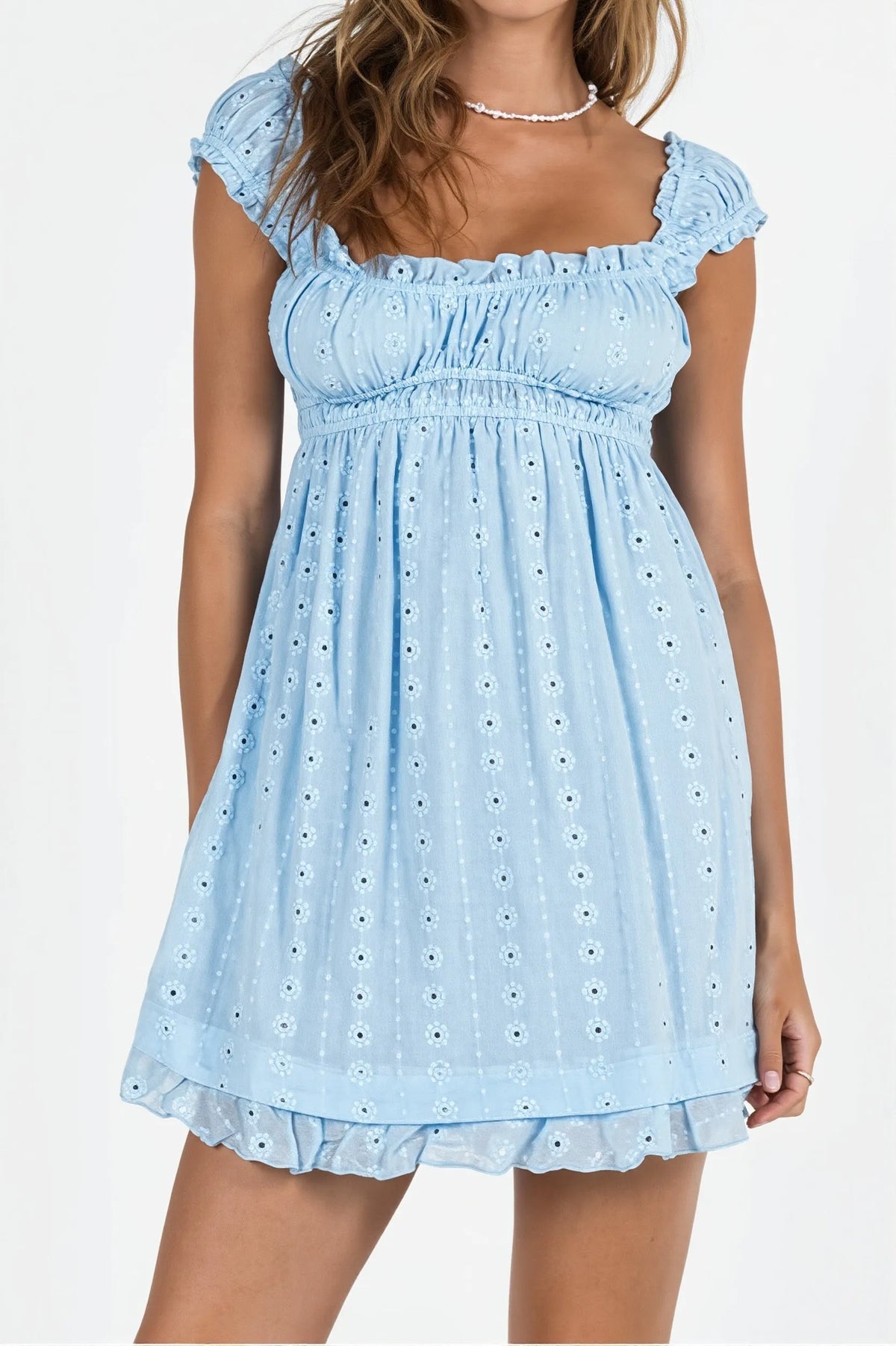 Solid Embroidered Lace Cami Mini Dress