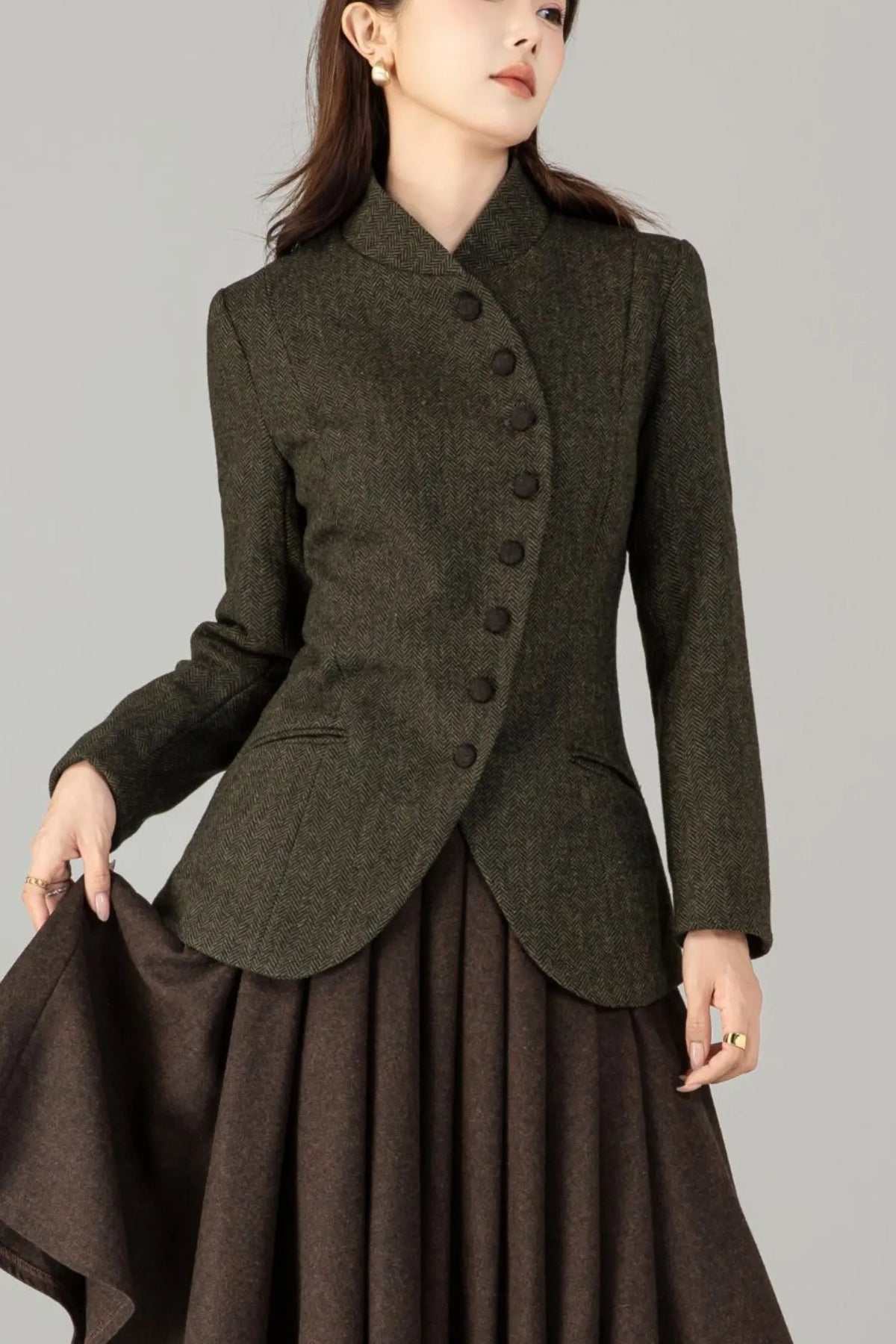 Handmade Wool Blend Herringbone Jacket – Vintage Short Coat 