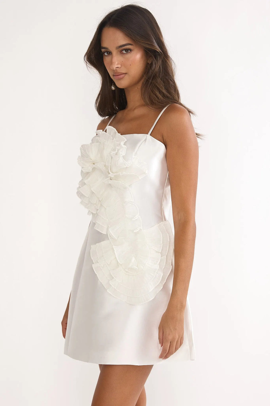 Cosmique Ruffle Mini Dress White