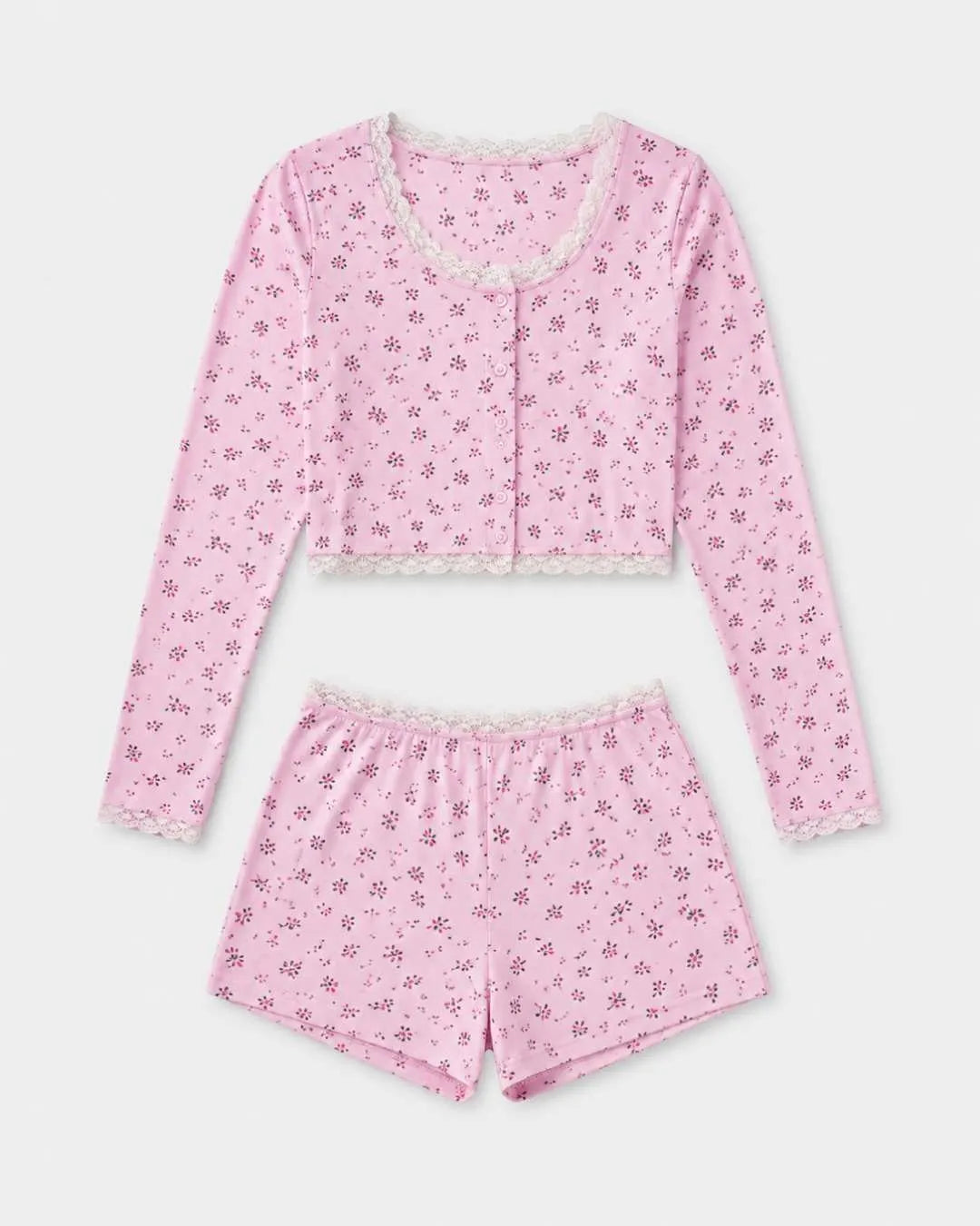 Women's Floral Long-Sleeve Short Pajama Set