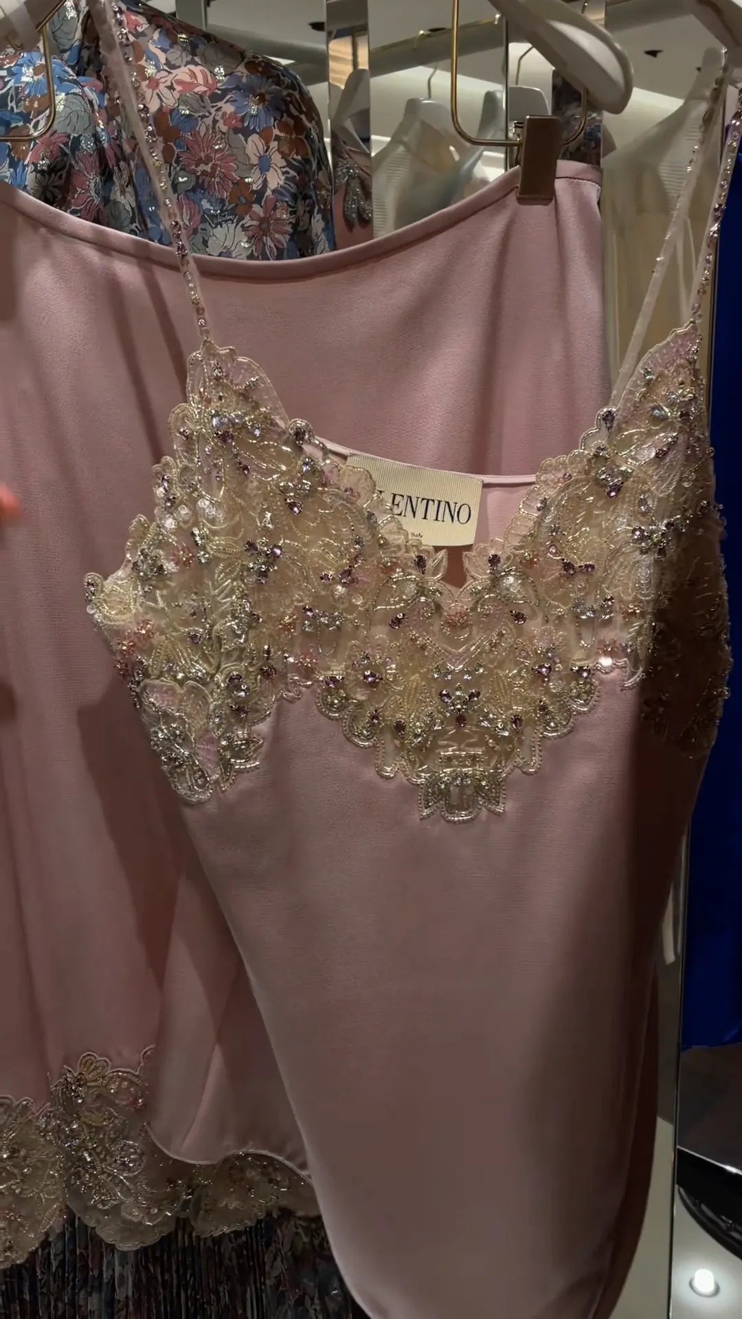 Pink Beaded Lace Satin Two‐Piece Set