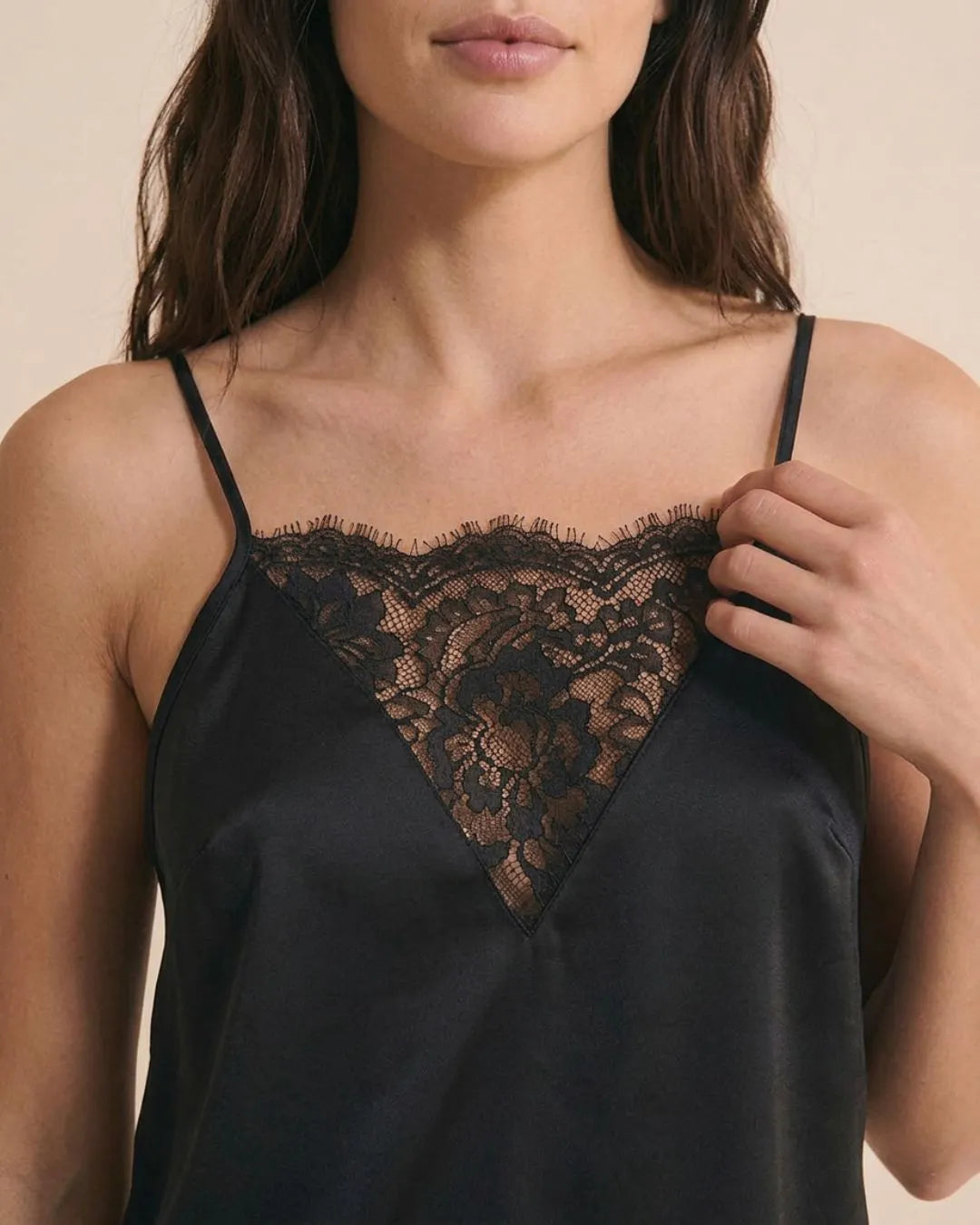 Black Lace Trimmed Short Pajama Set for Women