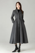Gray Wool Maxi Coat – Single-Breasted Fit & Flare Long Winter Coat 