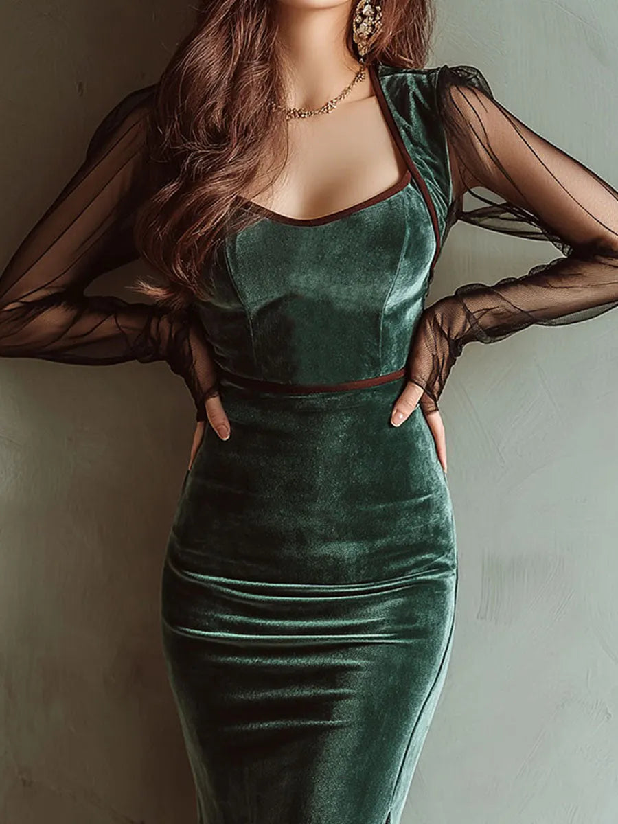 Chic Midi Dress in velvet, Premium Look
