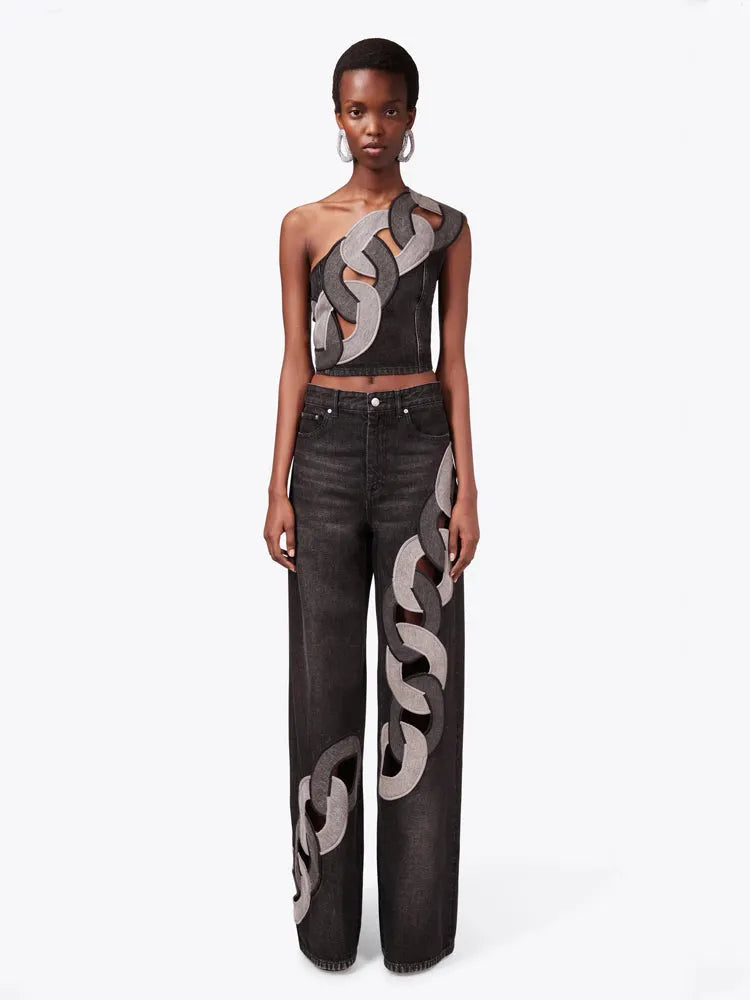 Lock Ring Type Irregular Jeans Set