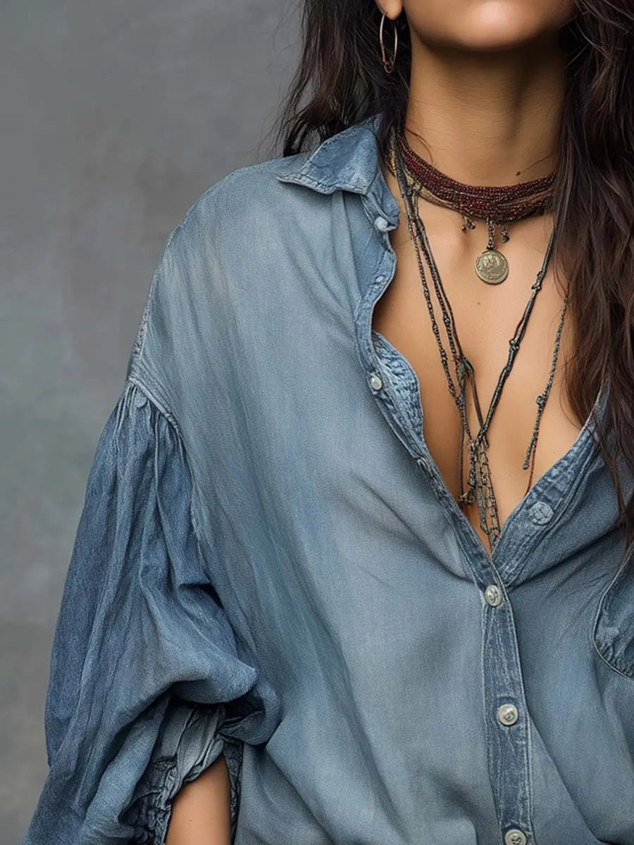 Vintage Blouse in denim, Affordable Luxury