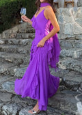 Scarf Neck Ruffle Chiffon Maxi Dress