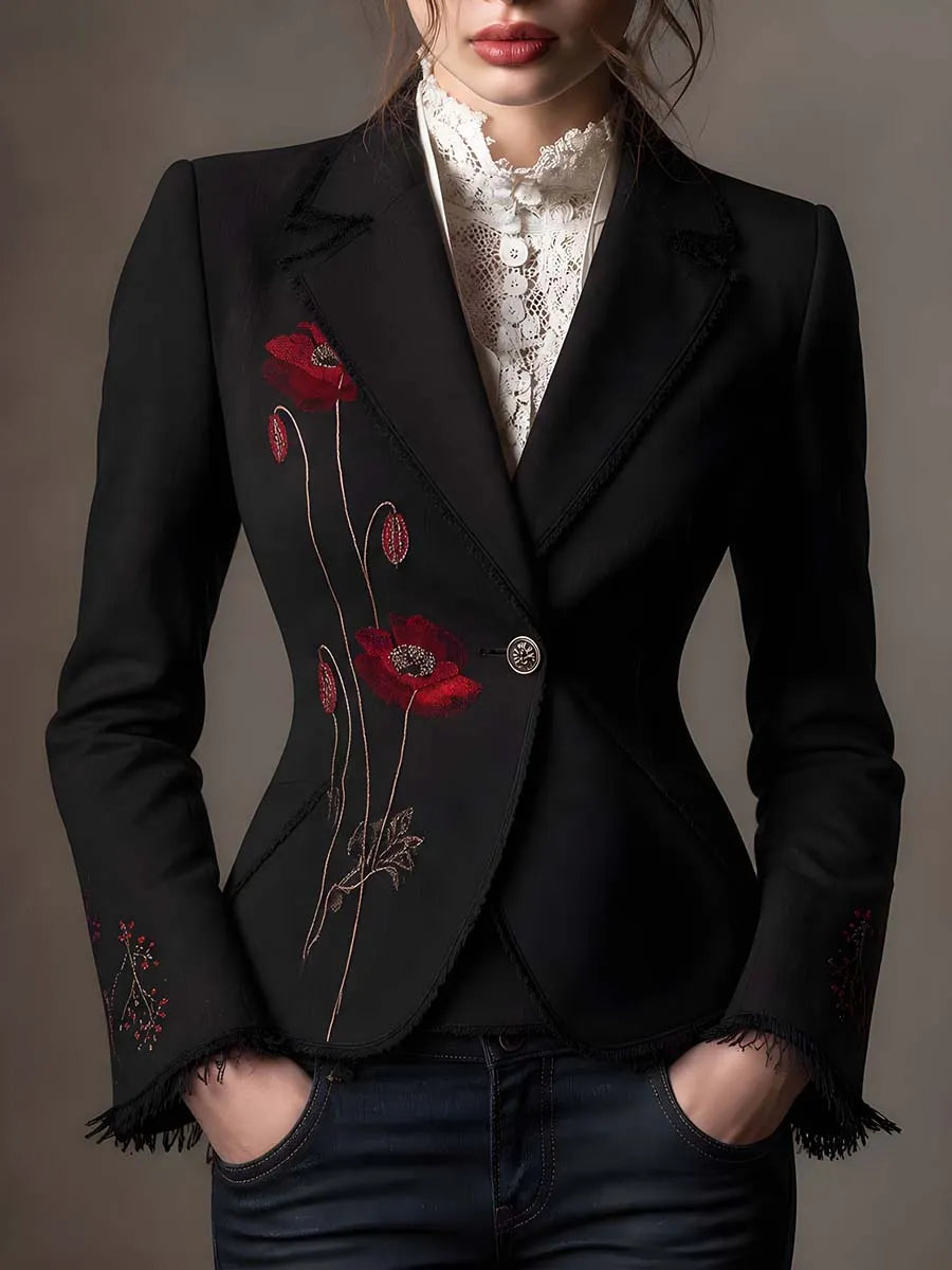 Vintage Poppy Embroidered Blazer