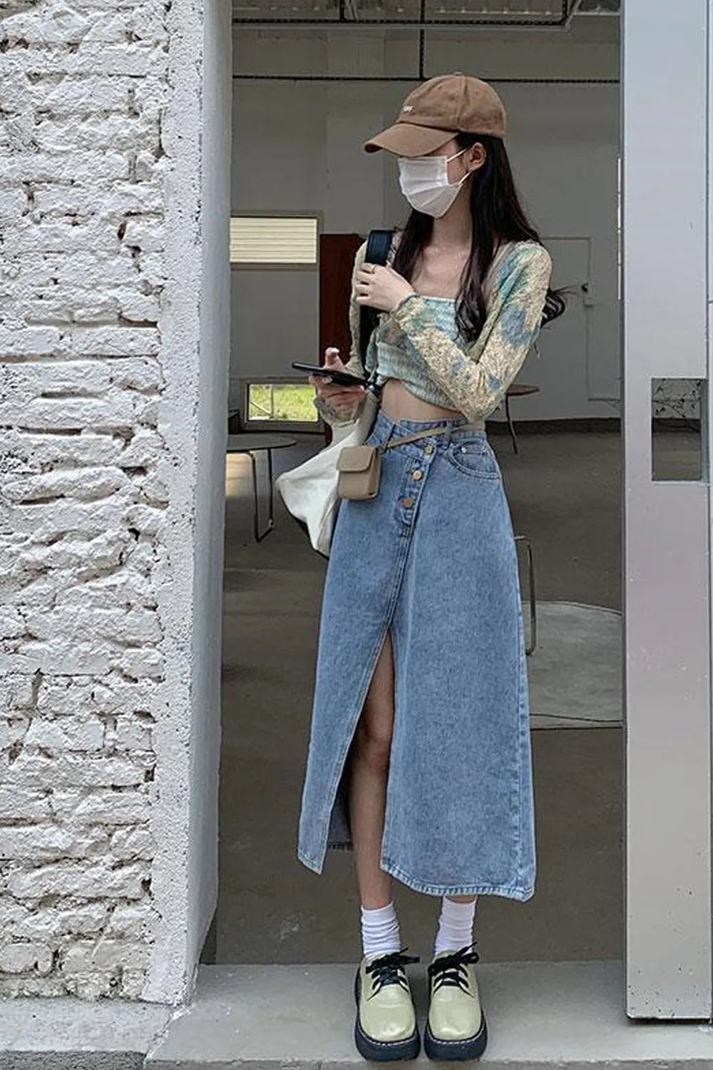 KittenAlarm - High Waist Irregular Split Denim Skirts