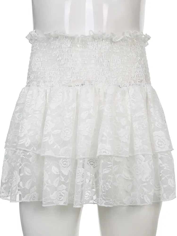 Ruched Cascading Ruffle Mini Skirt