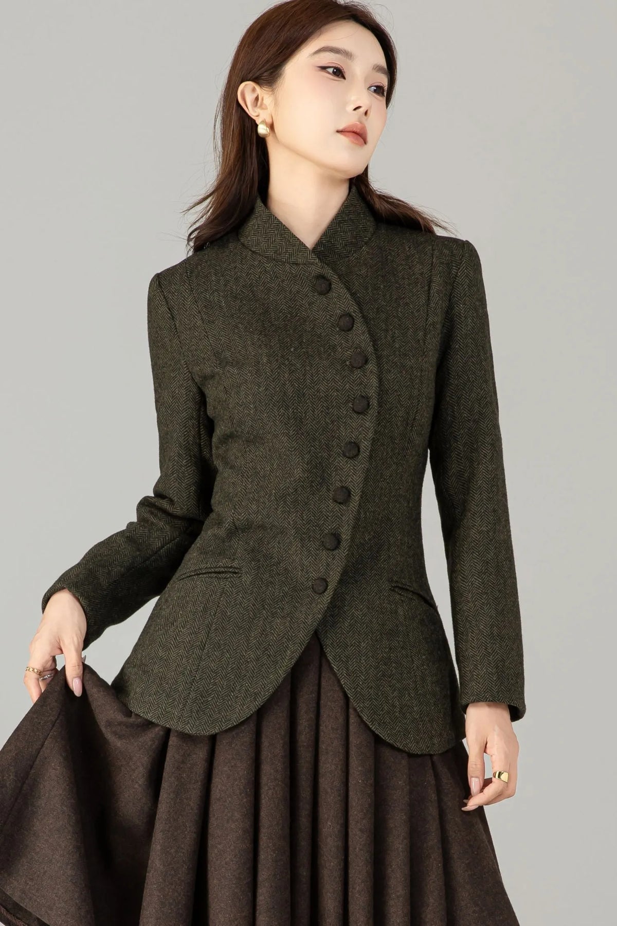 Handmade Wool Blend Herringbone Jacket – Vintage Short Coat 