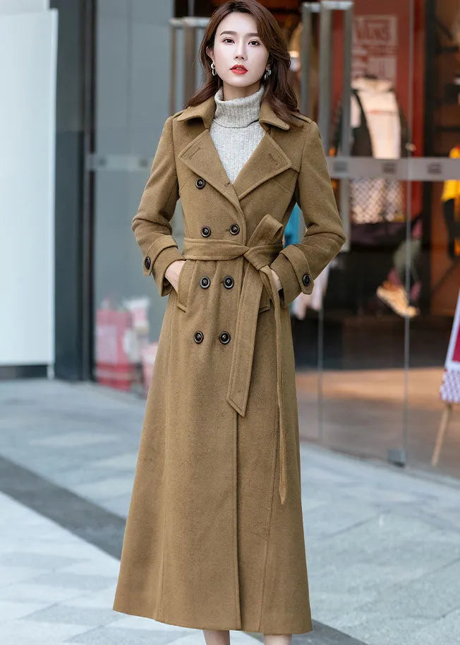 Navy Wool Maxi Coat - Double Breasted A-Line with Belt 2459