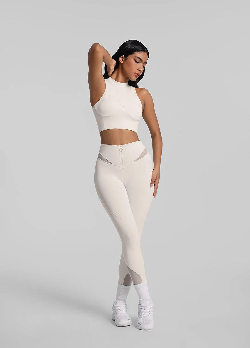 Breathable Mesh-Panel Zip-Front Leggings