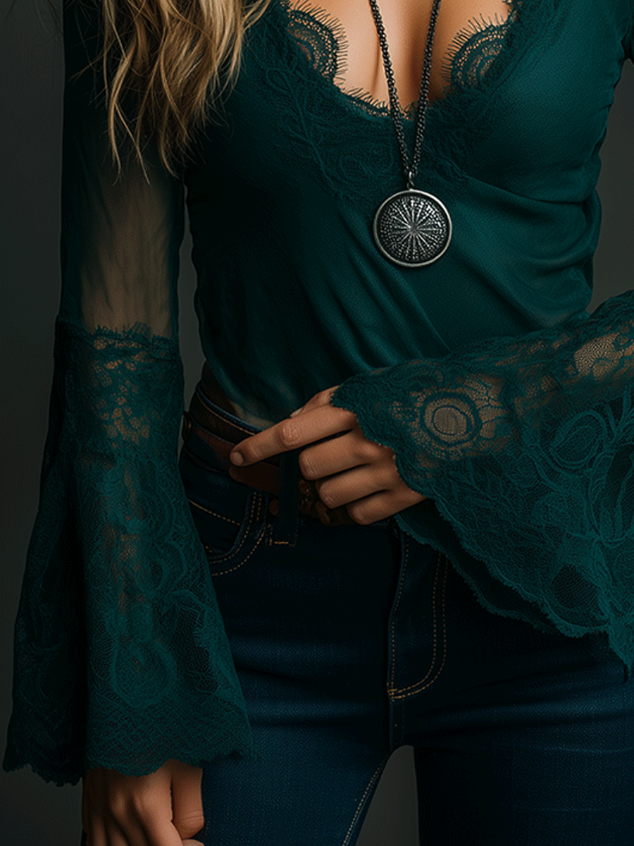 Bohemian Lace Flared Sleeve Shirt