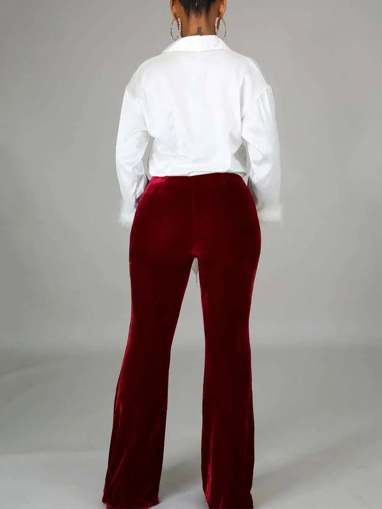 Velvet Velour Flared Bell Bottoms High Waist Pants