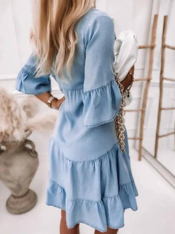Fallbrook Puff Sleeve Denim Babydoll Dress