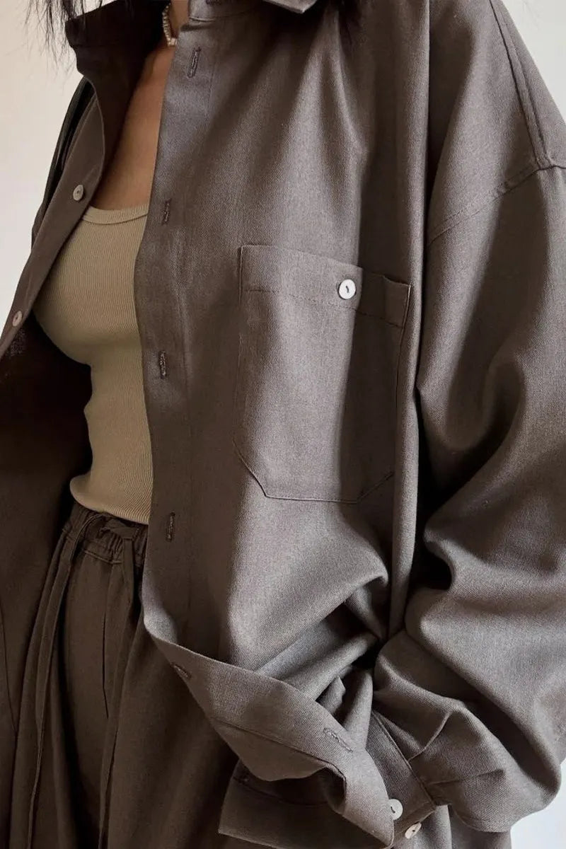 Relaxed Button Shirt Shorts Set