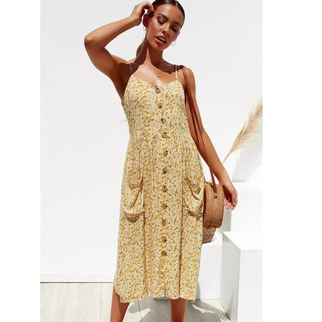 Marcy Printed Button Down Halter Dress