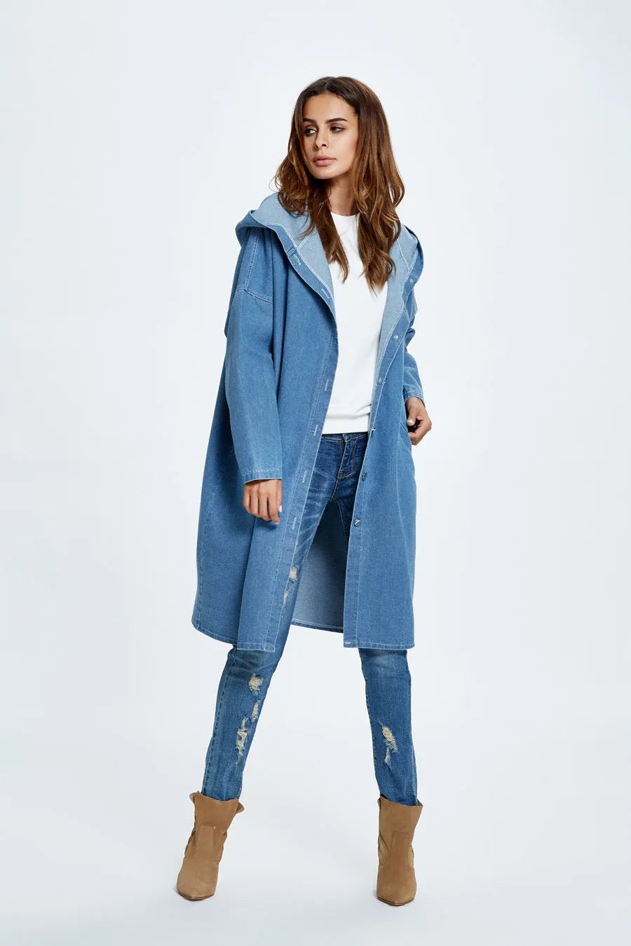 Long Hooded Denim Coat