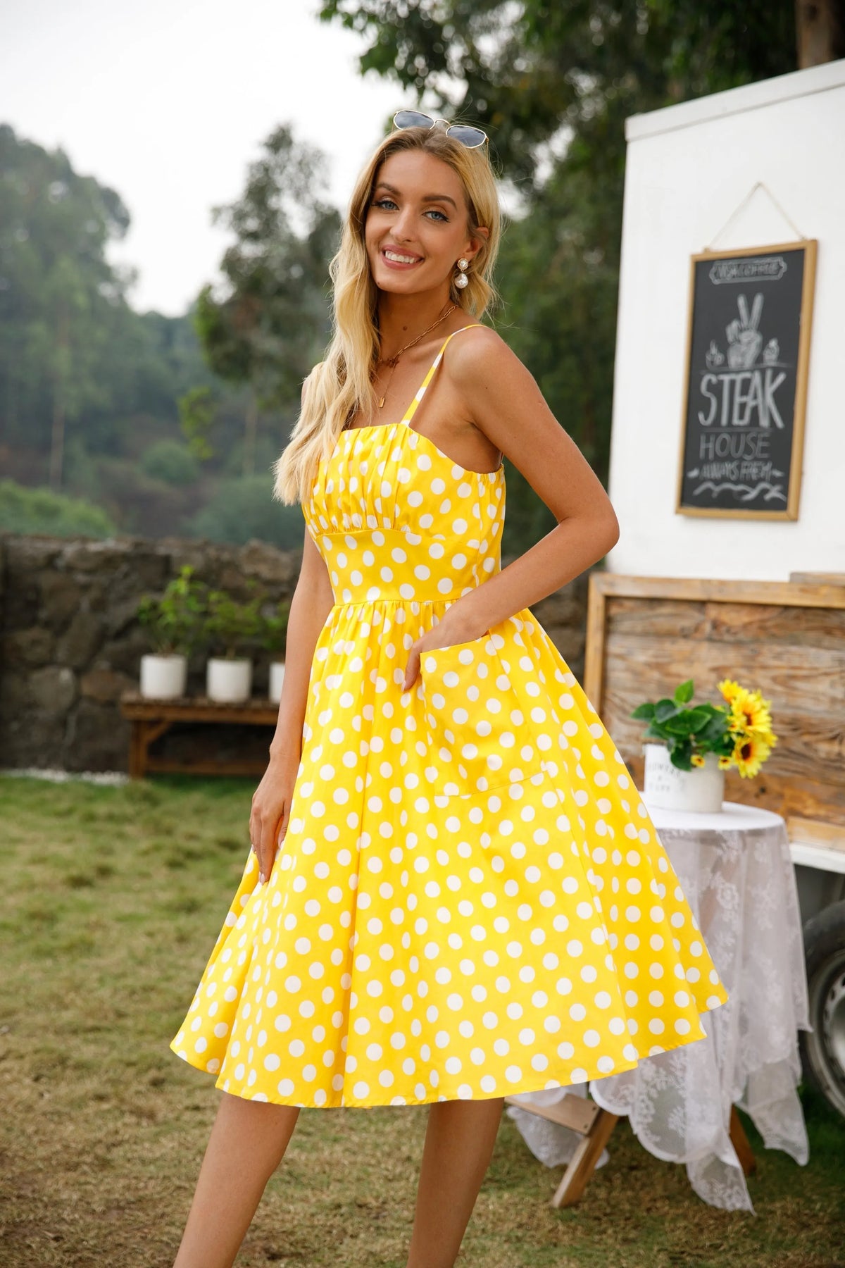 KittenAlarm - Womens 1950s Retro Rockabilly Princess Cosplay Dress with pockets polka dot apron 50's 60's Party Costume 