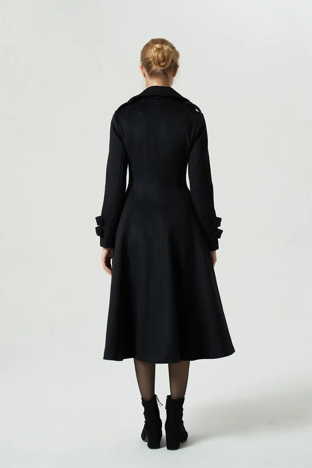 Black Wool Coat - Fit and Flare Midi Winter Overcoat 1982